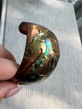 Brass Cuff Bracelet with Abalone Inlay